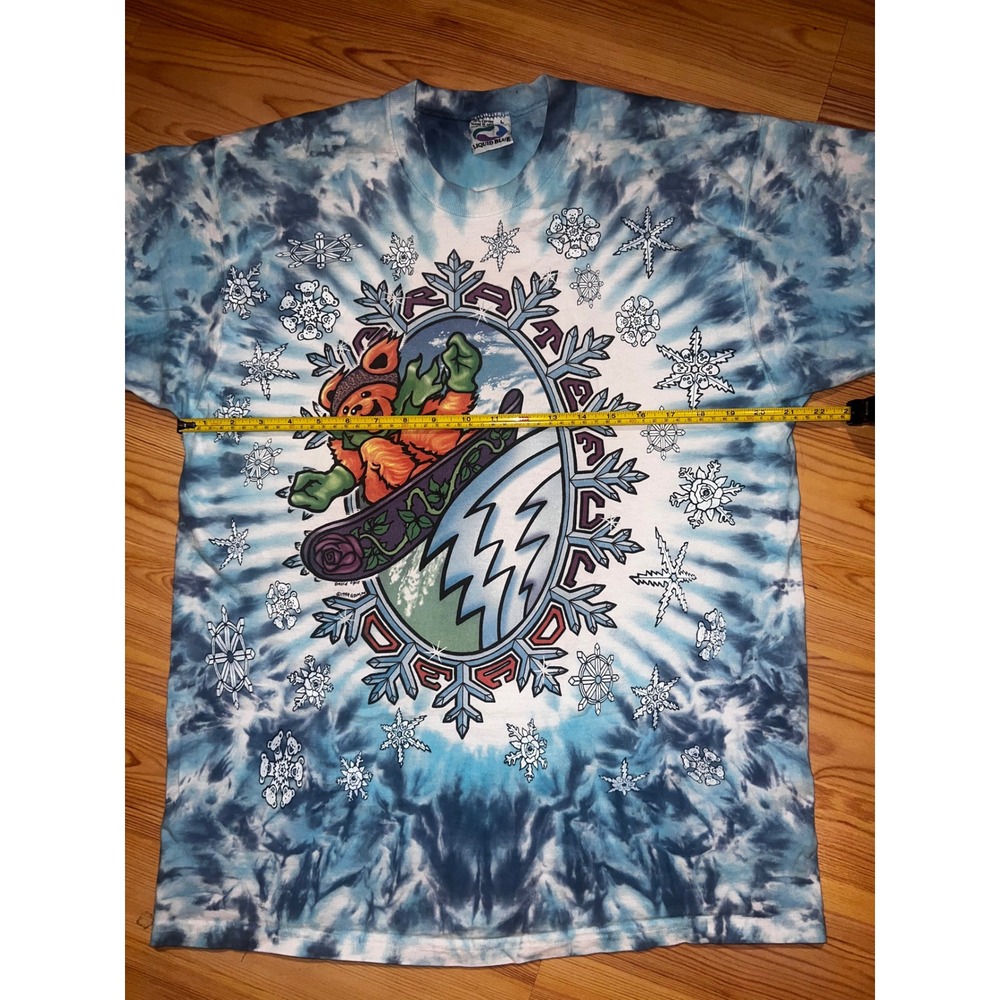Vintage 1994 Grateful Dead Snowboard Ski Bears Shirt Liquid Blue Tie Dye L 90s - Picture 4 of 8